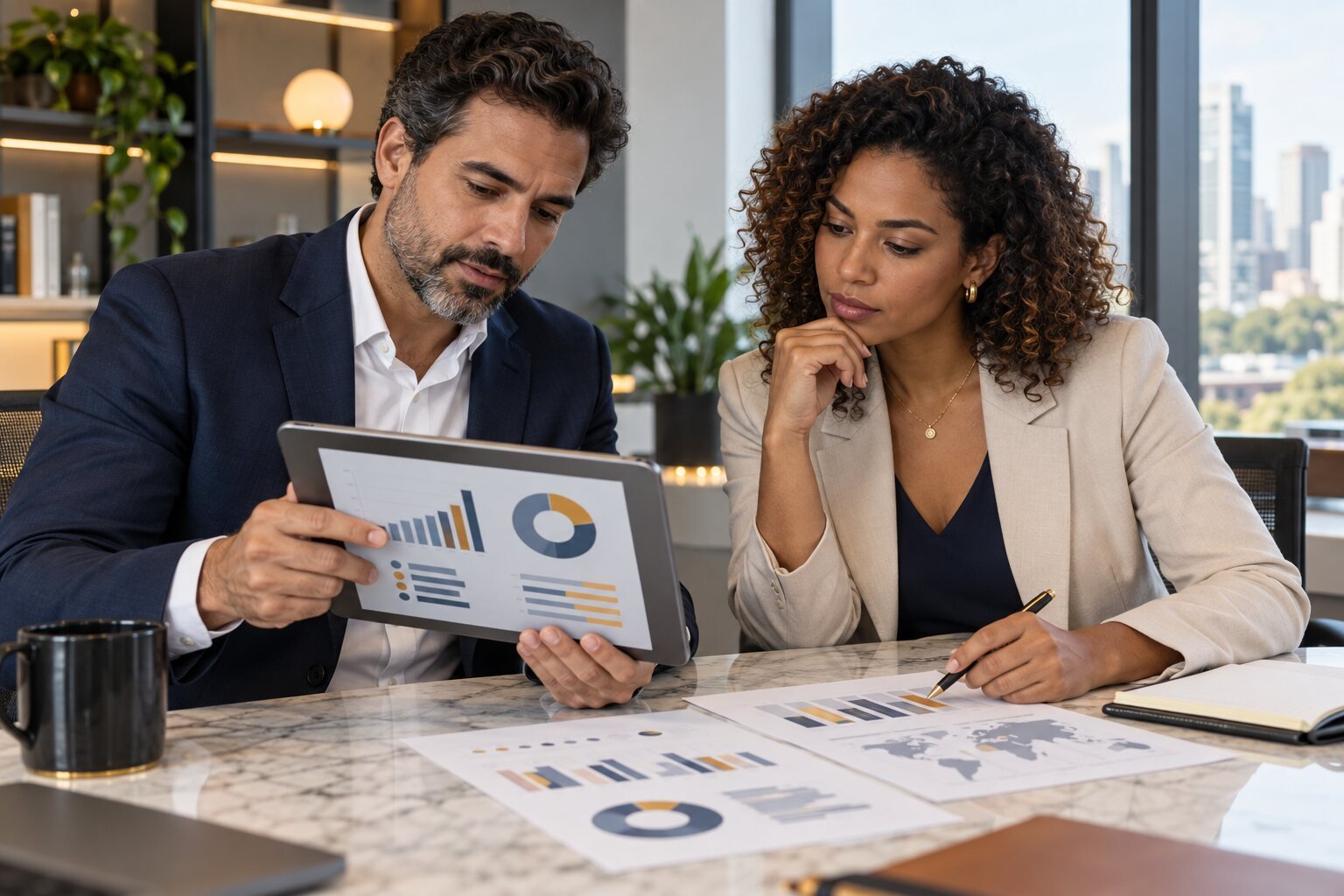 Gestores analisando dados de proficiência