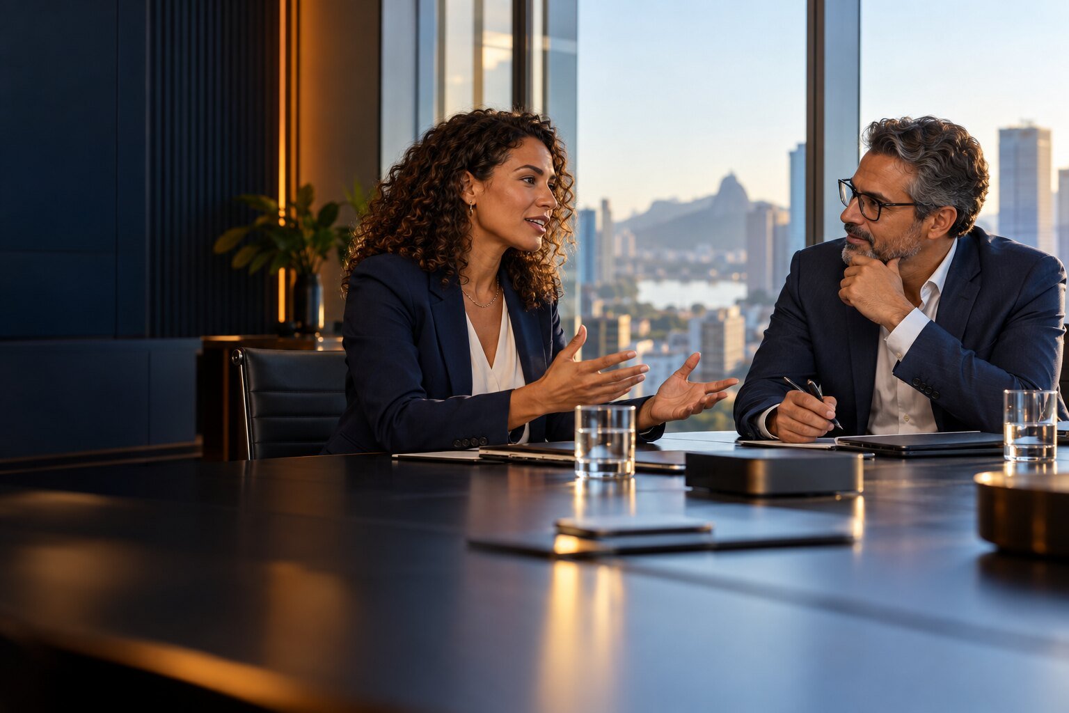 Profissionais em uma conversa de negócios