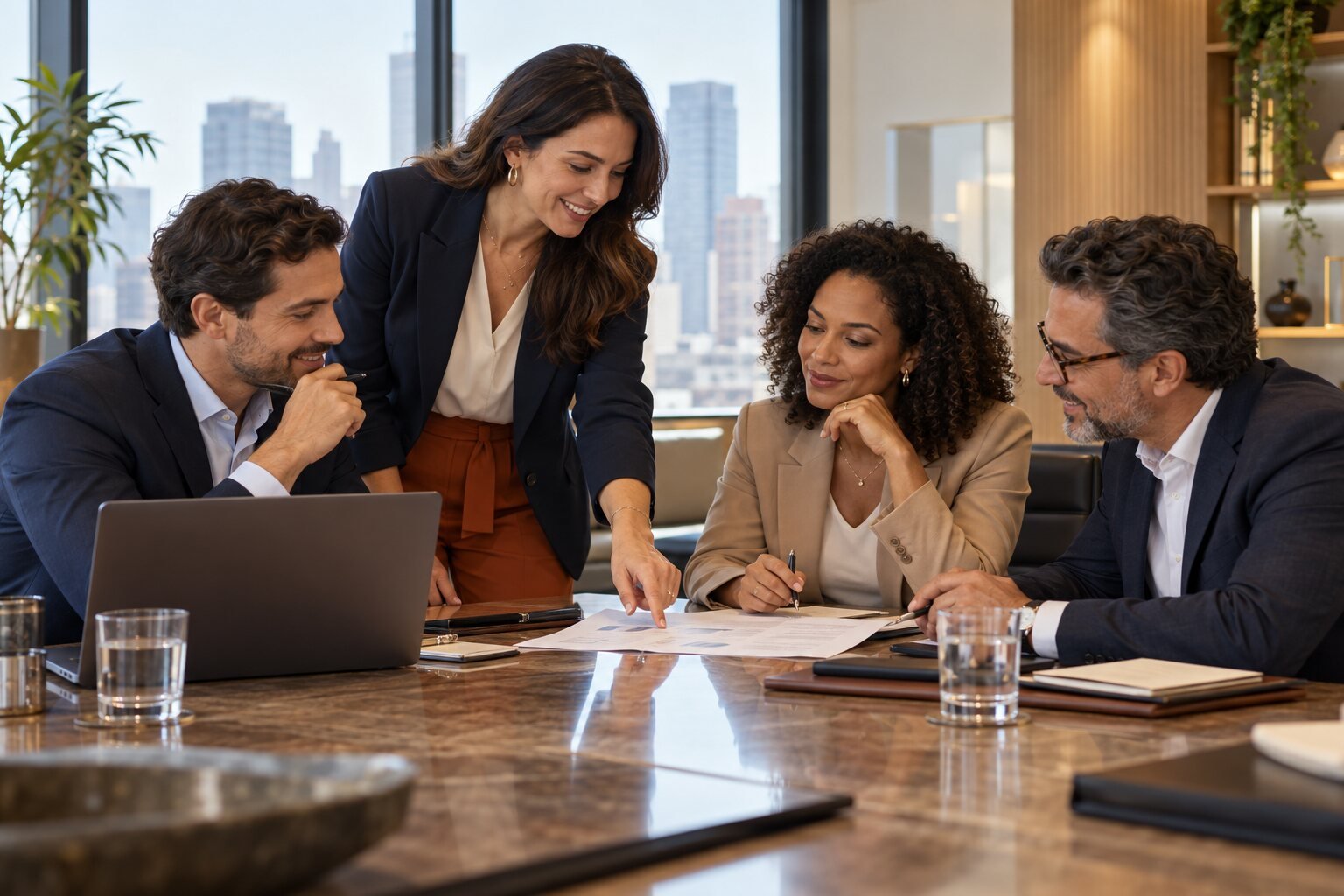 Profissionais em conversa e planejamento corporativo